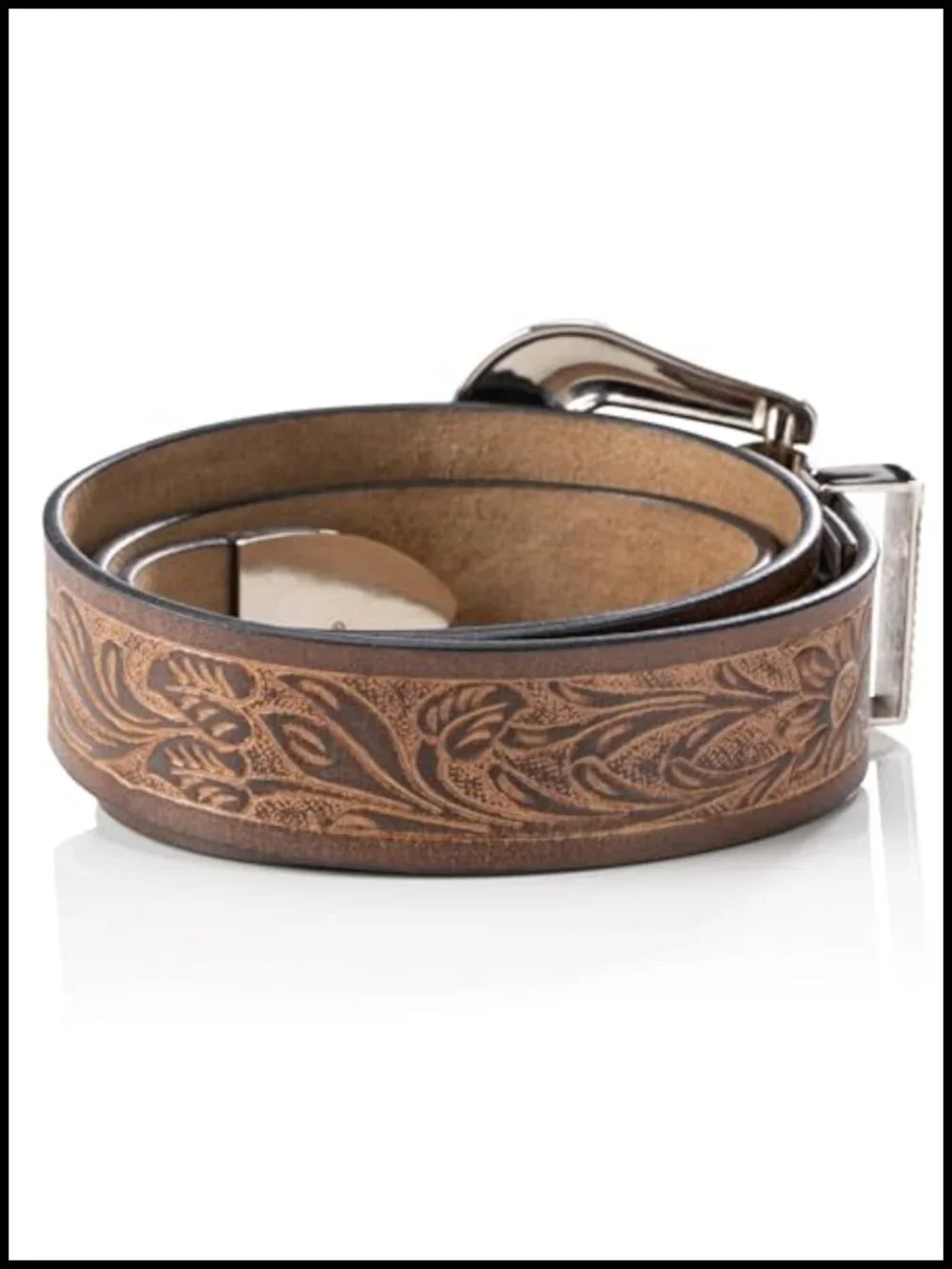 Genuine Buffalo Leather Men's Western Belt Hand-Carved Rodeo Belt